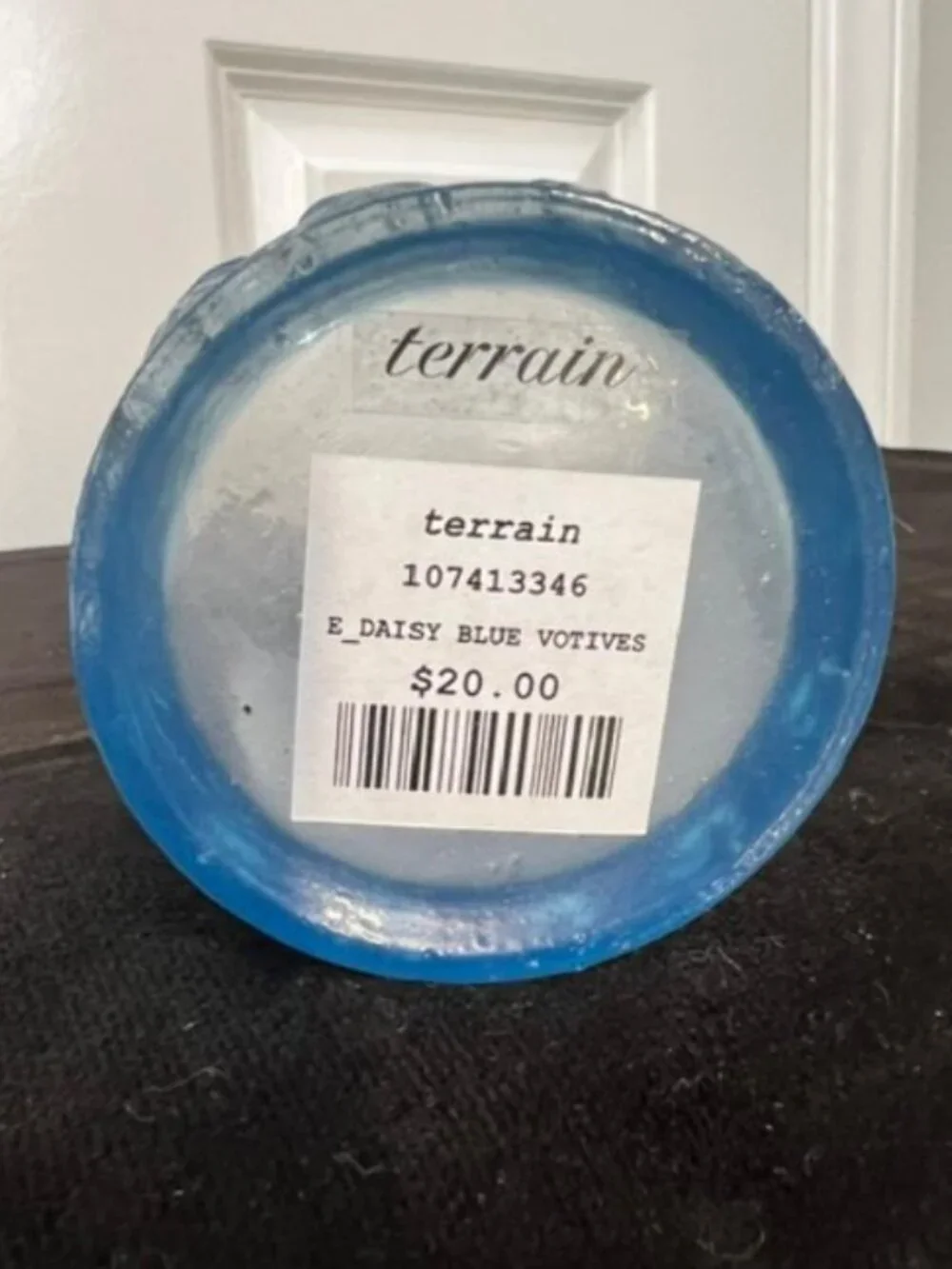 Anthropologie / Terrain Etched Daisy Glass Votives in Ocean Blue, Set of 2 - NWT